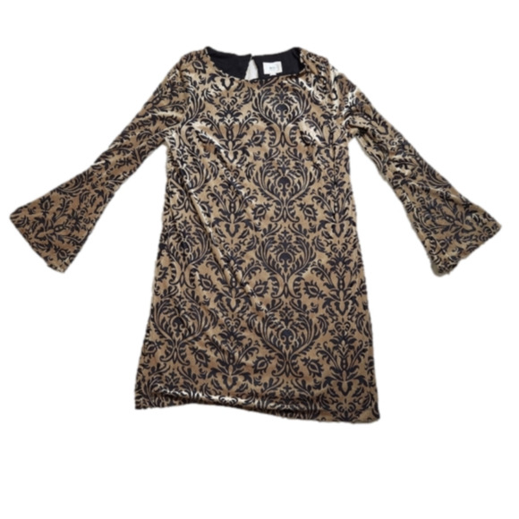 Velvet arabesque design shift dress with trumpet sleeves sz medium large xl - Picture 4 of 13